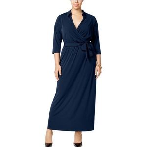 NY Collection Woman Navy Matte Jersey Faux Wrap Maxi Dress Size 3X